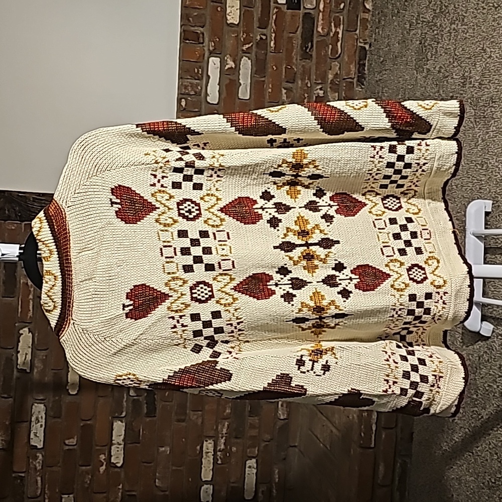 Cozy Cream and Brown Knit vintage poncho - Picture 2 of 4
